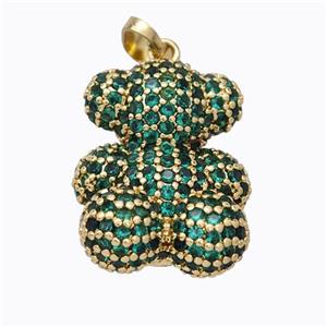 Copper Bear Pendant Micropave Green Zirconia Gold Plated, approx 15.5-19mm [FD17530]