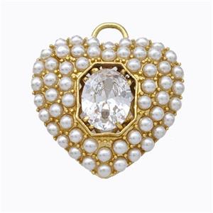 Copper Heart Pendant Micropave Zirconia Pearlized Resin Gold Plated, approx 25mm [FD17533]