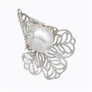 Copper Flower Pendant Pave Pearlized Resin Platinum Plated, approx 20-30mm [FD17536]