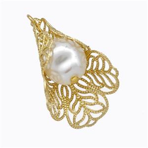 Copper Flower Pendant Pave Pearlized Resin Gold Plated, approx 20-30mm [FD17537]