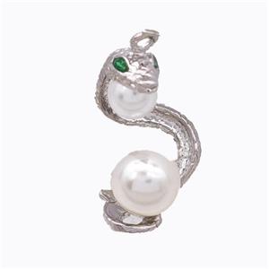 Copper Snake Pendant Pave Zirconia Pearlized Resin Platinum Plated, approx 6mm, 8mm, 25mm [FD17538]