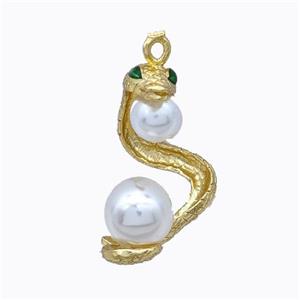 Copper Snake Pendant Pave Zirconia Pearlized Resin Gold Plated, approx 6mm, 8mm, 25mm [FD17539]
