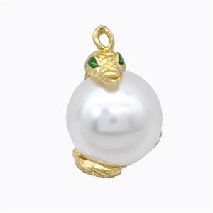 Copper Snake Pendant Pave Zirconia Pearlized Resin Gold Plated, approx 14mm, 20mm [FD17541]