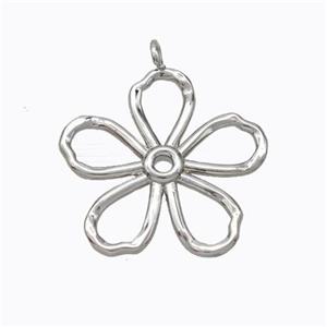 Copper Flower Pendant Hammered Platinum Plated, approx 26mm [FD17542]