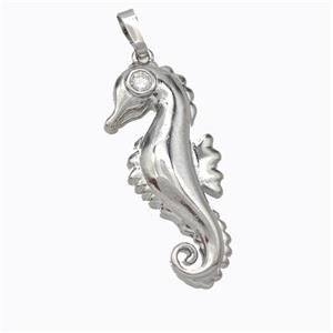 Copper Seahorse Pendant Pave Zirconia Platinum Plated, approx 13-30mm [FD17550]