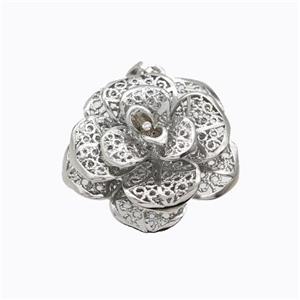Copper Rose Flower Pendant Platinum Plated, approx 30mm [FD17556]