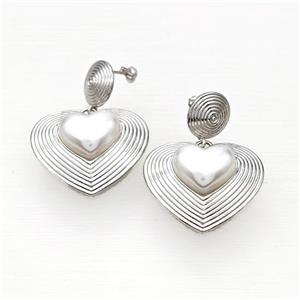 Copper Heart Stud Earrings Pave Pearlized Resin Rebirth Platinum Plated, approx 12.5mm, 13-16mm, 30mm [FD17567]