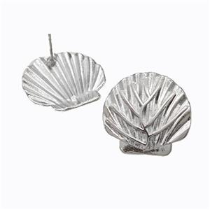 Copper Stud Earrings Scallop Platinum Plated, approx 22-25mm [FD17569]