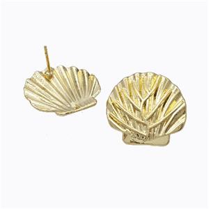 Copper Stud Earrings Scallop Gold Plated, approx 22-25mm [FD17570]