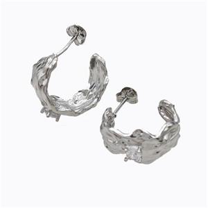 Copper Stud Earrings Pave Zirconia Hammered Platinum Plated, approx 20mm [FD17571]