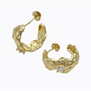 Copper Stud Earrings Pave Zirconia Hammered Gold Plated, approx 20mm [FD17572]