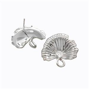 Copper Stud Earrings Ginkgo Leaf Platinum Plated, approx 23-25mm [FD17573]