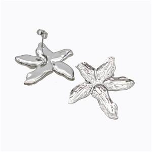 Copper Starfish Stud Earrings Platinum Plated, approx 30mm [FD17575]