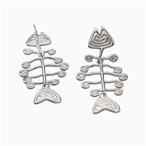 Copper Fishbone Stud Earrings Platinum Plated, approx 25-50mm [FD17577]