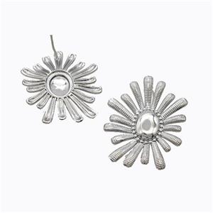 Copper Flower Stud Earrings Platinum Plated, approx 30-35mm [FD17579]