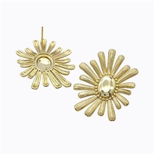 Copper Flower Stud Earrings Gold Plated, approx 30-35mm [FD17580]