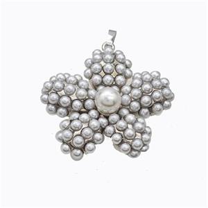Copper Flower Pendant Pave Pearlized Resin Platinum Plated, approx 35mm [FD17583]