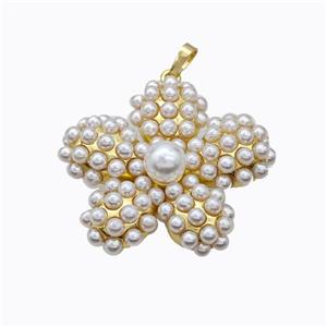 Copper Flower Pendant Pave Pearlized Resin Gold Plated, approx 35mm [FD17584]