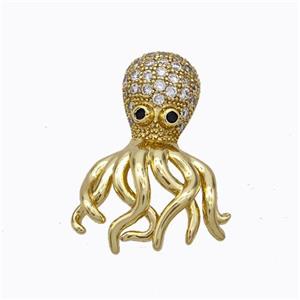 Copper Octopus Pendant Micropave Zirconia Gold Plated, approx 15-23mm [FD17596]