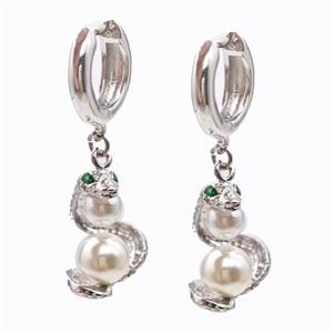 Copper Hoop Earrings Snake Pave Pearlized Resin Platinum Plated, approx 6mm, 8mm, 14-19mm [FD17597]