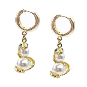 Copper Hoop Earrings Snake Pave Pearlized Resin Gold Plated, approx 6mm, 8mm, 14-19mm [FD17598]