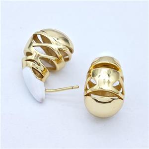 Copper Teardrop Stud Earrings White Enamel Hollow Gold Plated, approx 13-25mm [FD17599]