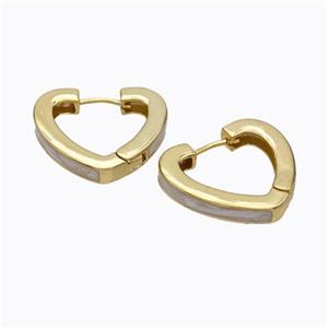 Copper Heart Latchback Earrings White Painted Gold Plated, approx 25mm [FD17610]