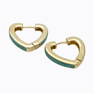Copper Heart Latchback Earrings Green Painted Gold Plated, approx 25mm [FD17613]