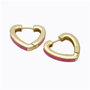 Copper Heart Latchback Earrings Pink Painted Gold Plated, approx 25mm [FD17614]