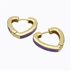Copper Heart Latchback Earrings Purple Painted Gold Plated, approx 25mm [FD17615]