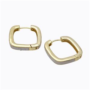 Copper Square Latchback Earrings White Painted Gold Plated, approx 25mm [FD17616]