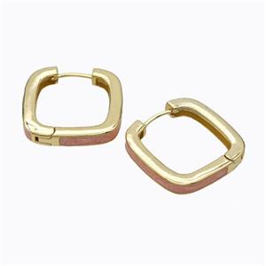 Copper Square Latchback Earrings Orange Painted Gold Plated, approx 25mm [FD17617]