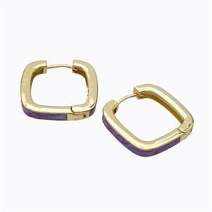 Copper Square Latchback Earrings Purple Painted Gold Plated, approx 25mm [FD17619]