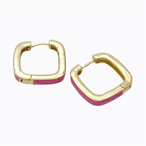 Copper Square Latchback Earrings Pink Painted Gold Plated, approx 25mm [FD17620]