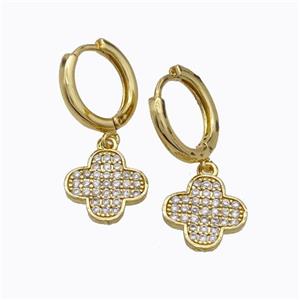 Copper Hoop Earrings Clover Pave Zirconia Gold Plated, approx 12mm, 14mm dia [FD17623]
