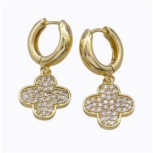 Copper Hoop Earrings Clover Pave Zirconia Gold Plated, approx 15mm, 15mm dia [FD17625]