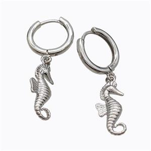 Copper Seahorse Hoop Earrings Platinum Plated, approx 8.5-18mm, 14mm dia [FD17626]