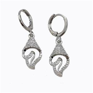 Copper Hoop Earrings Ice Cream Pave Zirconia Platinum Plated, approx 10-20mm, 10mm dia [FD17628]