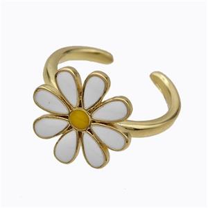 Copper Daisy Rings White Enamel Flower Gold Plated, approx 15mm, 18mm dia [FD17632]