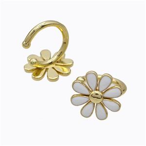 Copper Daisy Clip Earrings Flower White Enamel Gold Plated, approx 15mm, 15mm dia [FD17634]