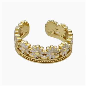 Copper Daisy Rings Flower White Enamel Gold Plated, approx 6.5mm, 18mm dia [FD17636]