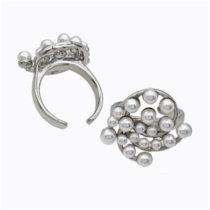 Copper Rings Pave Pearlized Resin Flower Platinum Plated, approx 20-24mm, 18mm dia [FD17642]