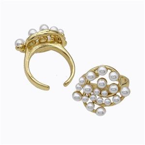 Copper Rings Pave Pearlized Resin Flower Gold Plated, approx 20-24mm, 18mm dia [FD17643]