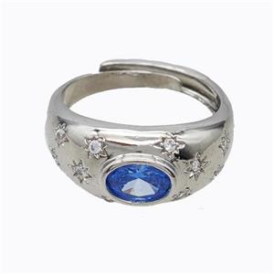 Copper Rings Pave Zirconia Star Adjustable Platinum Plated, approx 9.5mm, 18mm dia [FD17644]