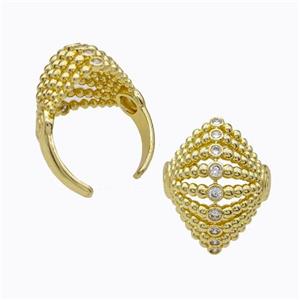 Copper Rings Pave Zirconia Hat Hollow Gold Plated, approx 20-28mm, 18mm dia [FD17649]