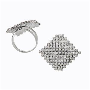 Copper Rings Pave Zirconia Square Adjustable Platinum Plated, approx 28-30mm, 18mm dia [FD17650]