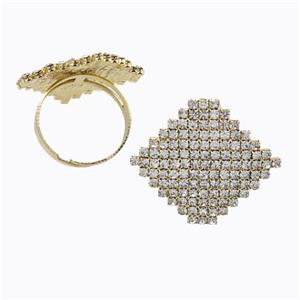 Copper Rings Pave Zirconia Square Adjustable Gold Plated, approx 28-30mm, 18mm dia [FD17651]