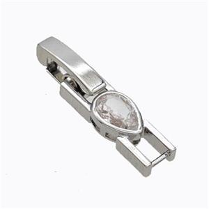 Copper Clasp Pave Zirconia Teardrop Platinum Plated, approx 5-20mm [FD17655]