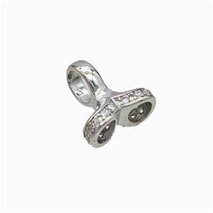 Copper Cordend Pave Zirconia 2strings Platinum Plated, approx 12mm, 4mm hole [FD17662]