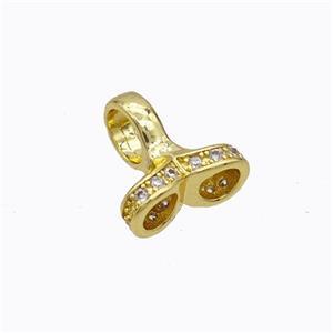 Copper Cordend Pave Zirconia 2strings Gold Plated, approx 12mm, 4mm hole [FD17663]